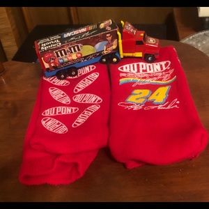 NASCAR Jeff Gordon socks and toy truck trailer